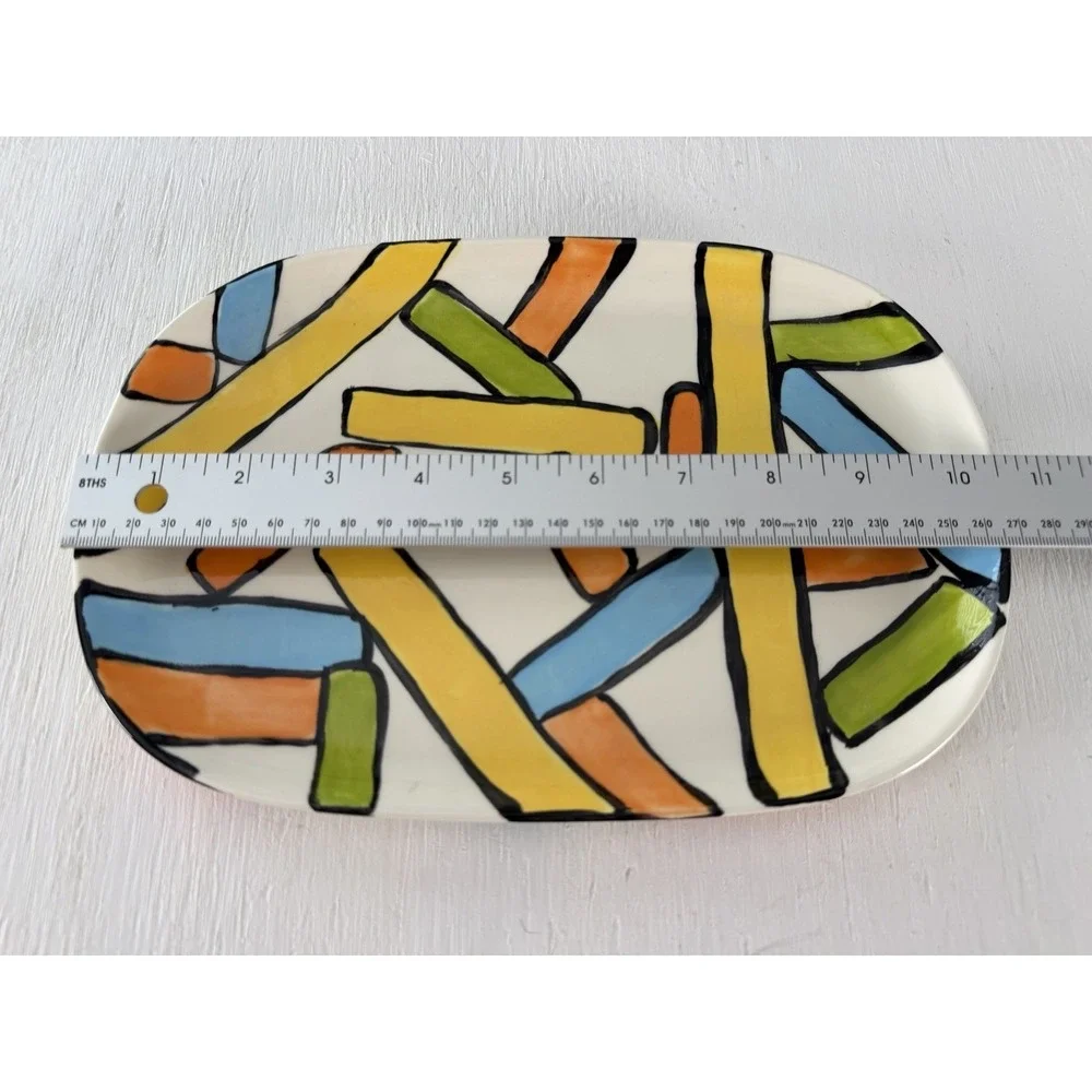 Ceramic Platter Serving Tray Dish Retro Colorful MCM Flash Bold Abstract